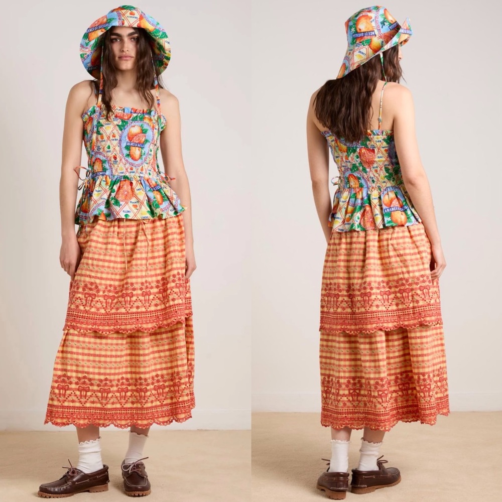 Damson Madder Women's Cosette Rara Tiered Organic Cotton Midi Skirt